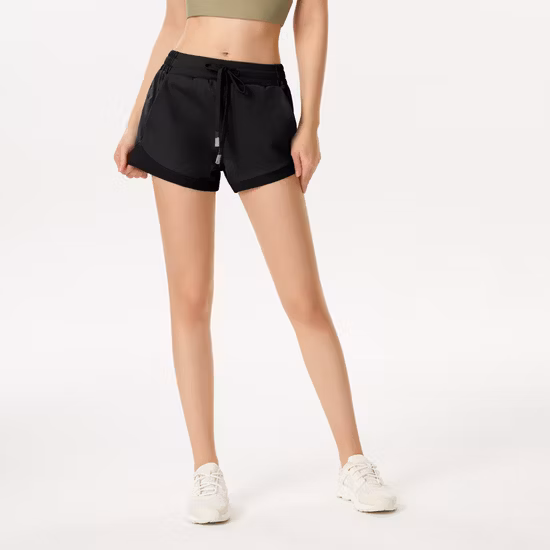 Pantaloncini sportivi con tasca obliqua sexy Pantaloncini sportivi da donna larghi solidi, pantaloncini da donna da jogging fitness semplici alla moda